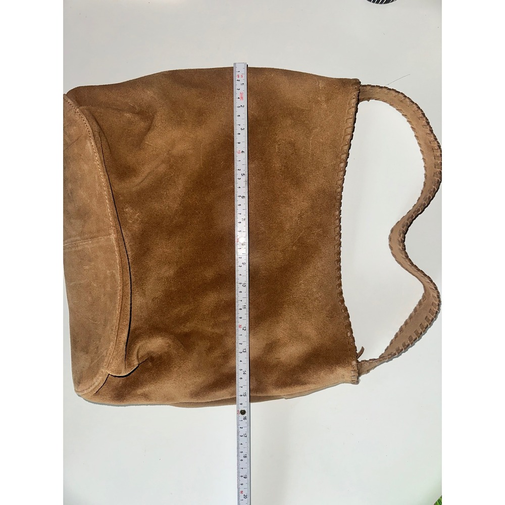 Tan Suede Whipstitch Hobo Shoulder Bag Genuine‎ Leather RN 75343 Made in India
